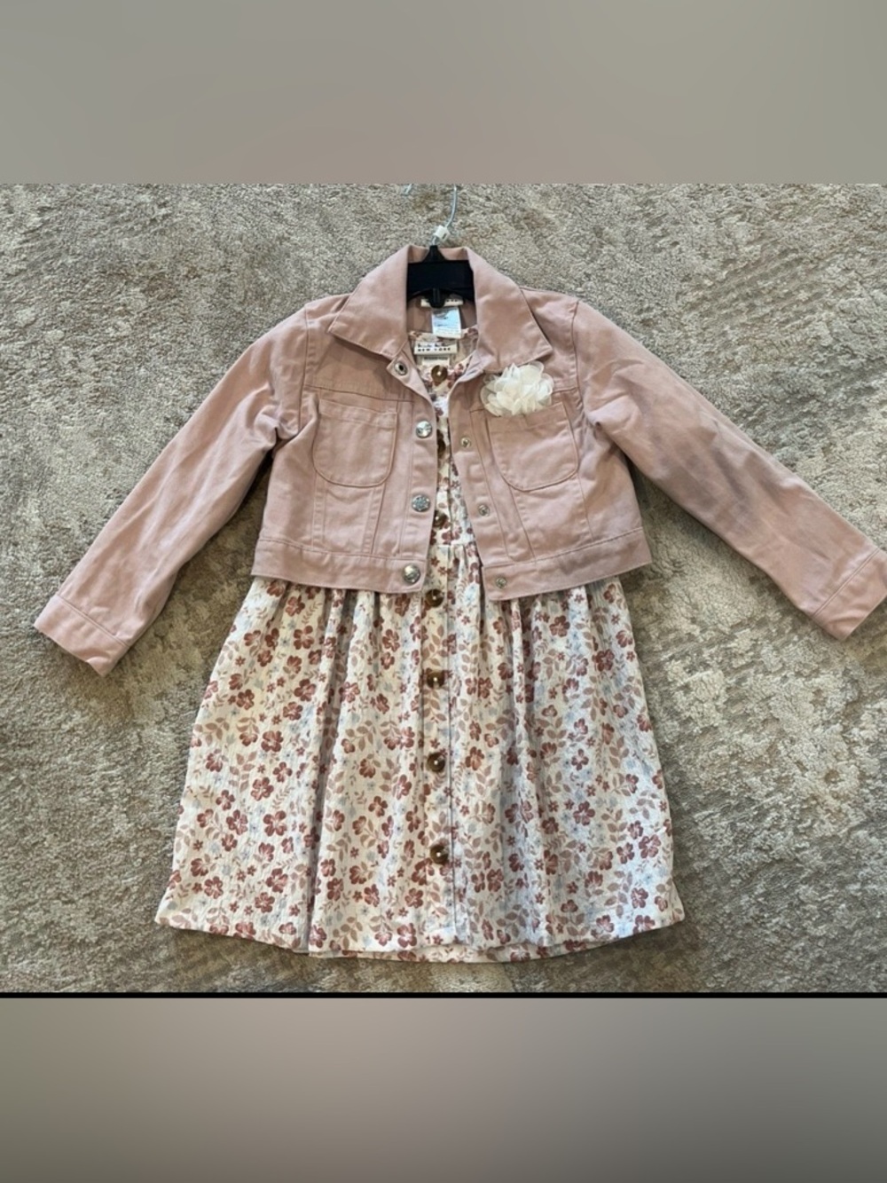 Nicole Miller Pink Jacket with Cream Floral Button-Front Dress
